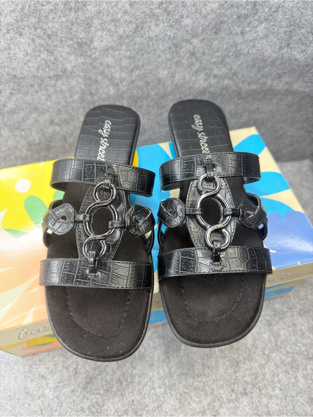 Easy Street Torrid Black Croco Sandals Women’s 7.5M Strappy 30-7862